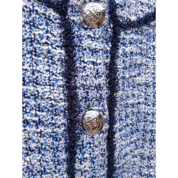 💕EUC TALBOTS Tweed Jacket, Blazer, SZ.10 Navy Blue White Silver - Picture 5 of 12